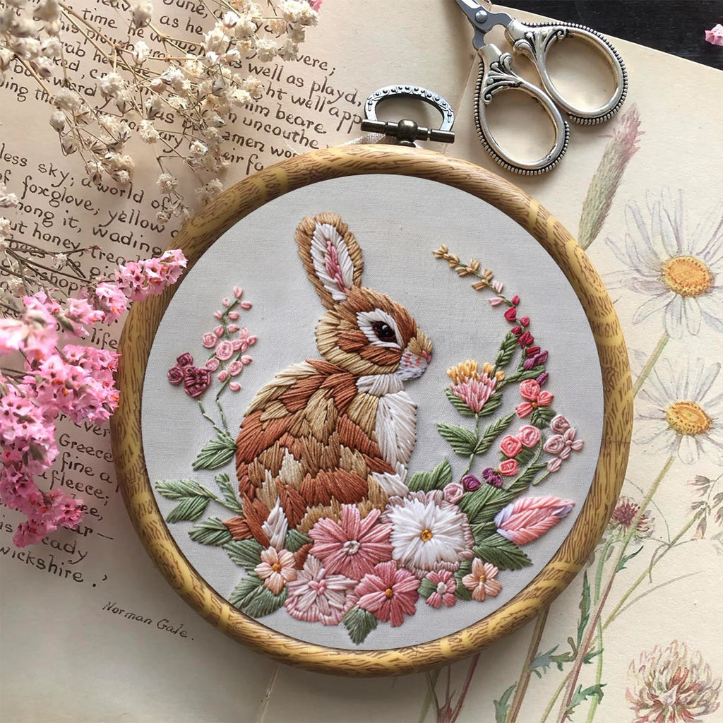 Rubbyoo Embroidery Kit - Charming Floral Rabbit | Diy Holiday Craft Gifts - image 1