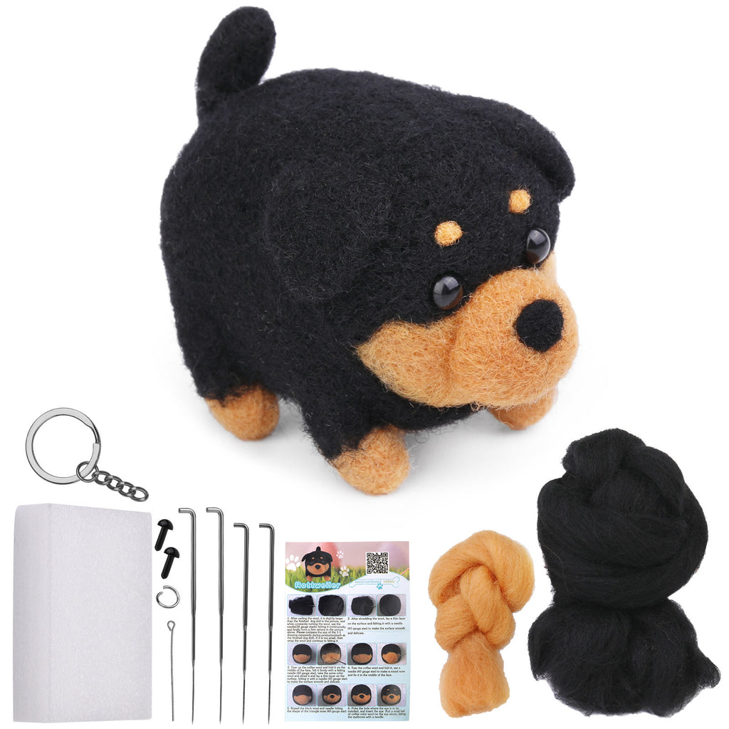 Dog Series Needle Felt Kit - Gift For Dog Lovers | Animal Wool Felted Dolls | Cute Decorative Ornaments  - Little black dog kit - image 1