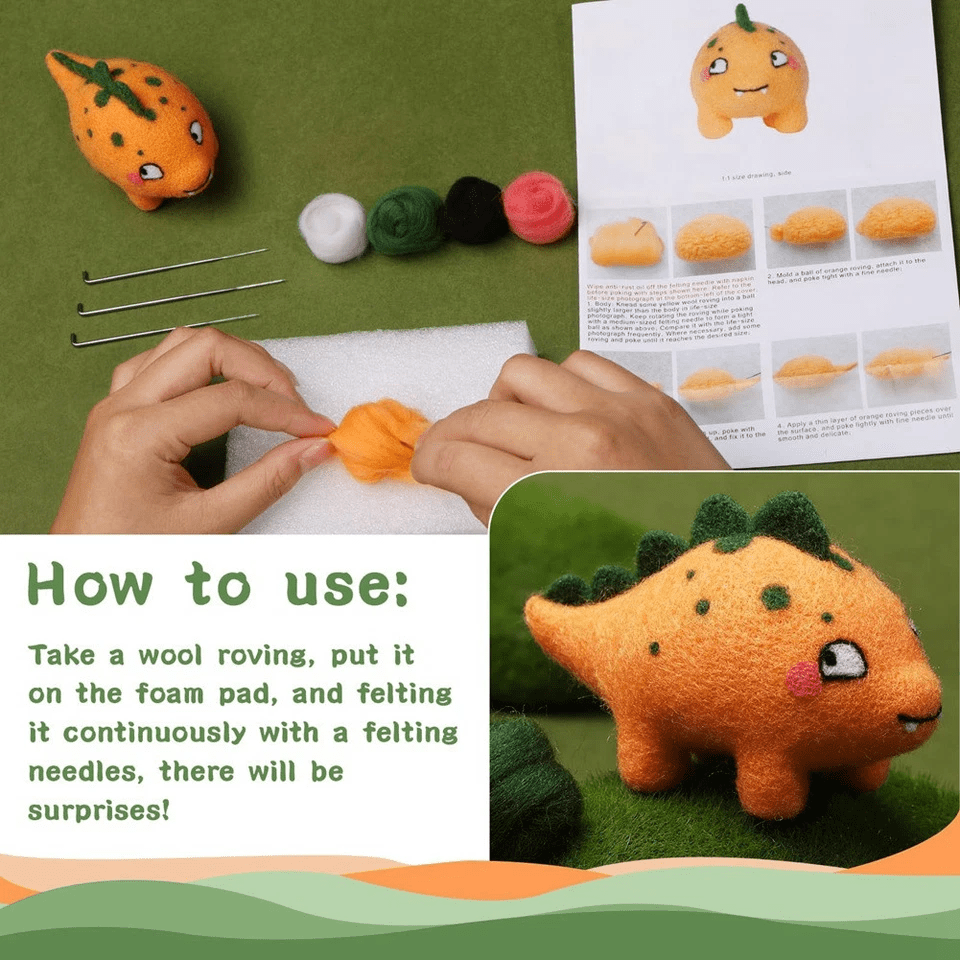  Dinosaur Needle Felt Kit - Cute Felted Dolls | Felting Decorative Ornaments | Beginner Friendly Diy - image 2