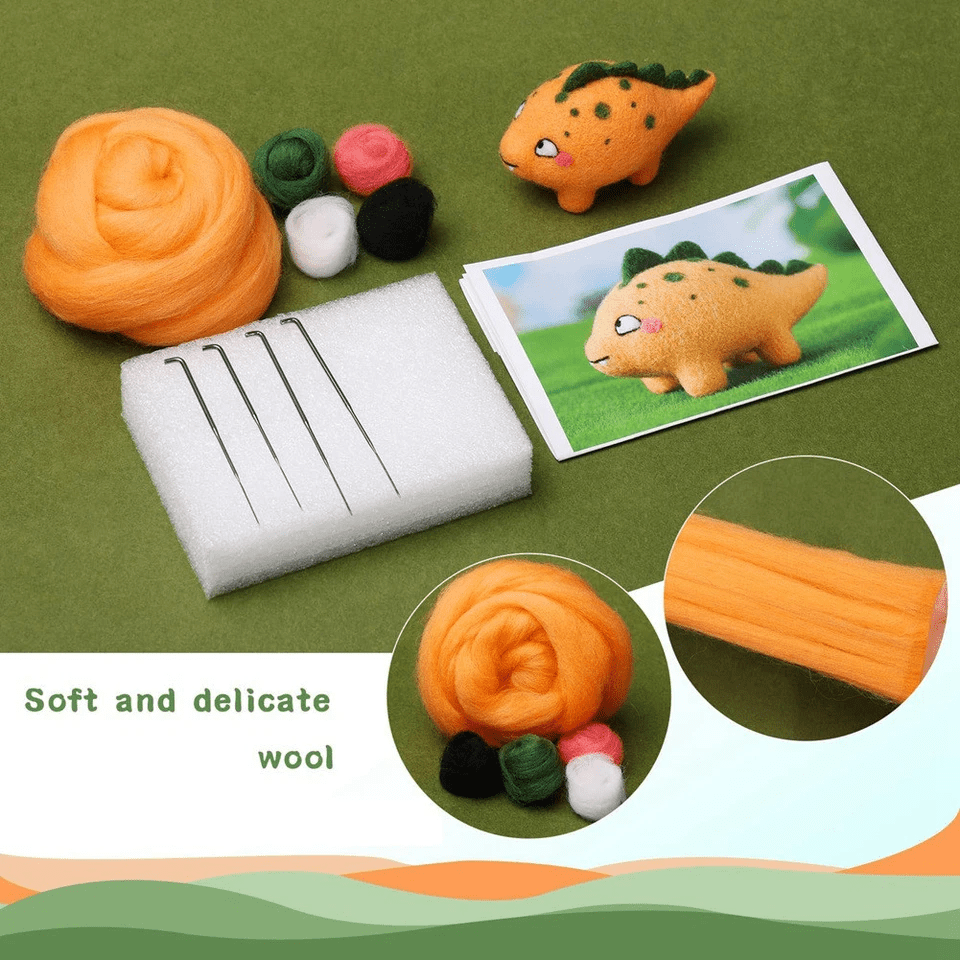  Dinosaur Needle Felt Kit - Cute Felted Dolls | Felting Decorative Ornaments | Beginner Friendly Diy - image 1