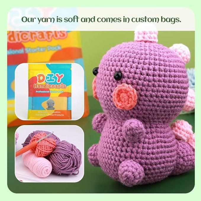  Handmade Purple Dinosaur Crochet Kit - Diy  Animal Crochet Doll | Perfect For Beginners - image 5