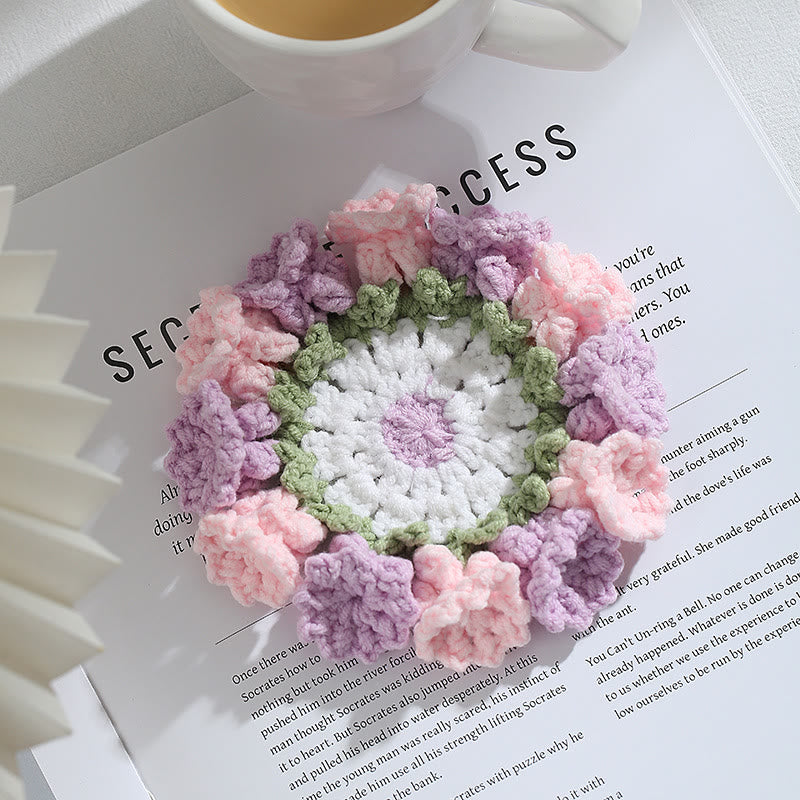 Handmade Flower Woven Coasters Crochet - Creative Crochet Crafts | Perfect Gifts For Mother  - Pastel Violet Woven Coasters - image 3