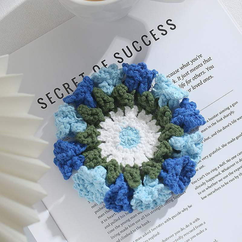 Handmade Flower Woven Coasters Crochet - Creative Crochet Crafts | Perfect Gifts For Mother  - Blue Woven Coasters - image 5