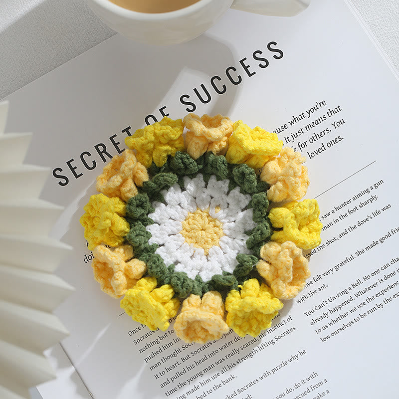 Handmade Flower Woven Coasters Crochet - Creative Crochet Crafts | Perfect Gifts For Mother  - Yellow Woven Coasters - image 2