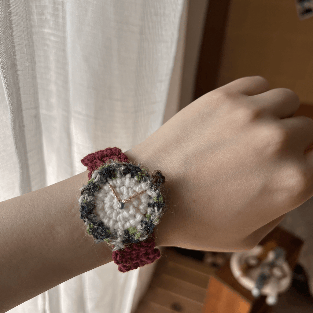 Handmade Crocheted Watches -  Cute Crocheted Craft   | Fashion Accessories | Anniversary Gifts for Couples - Wine red  and green colour - image 5