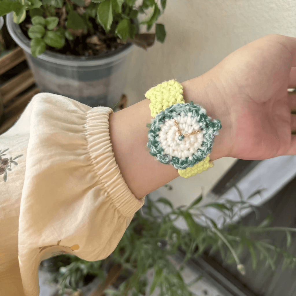 Handmade Crocheted Watches -  Cute Crocheted Craft   | Fashion Accessories | Anniversary Gifts for Couples - Yellow and green colour - image 4
