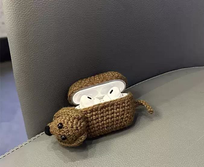 Handmade Brown Dachshund Headphone Case -  Soft And Comfortable Craft | Adorable Bluethy Headphone Case | Suit For Apple Airpods 4 - Brown Dachshund Headphone Case（Apple Airpods 4） - image 0