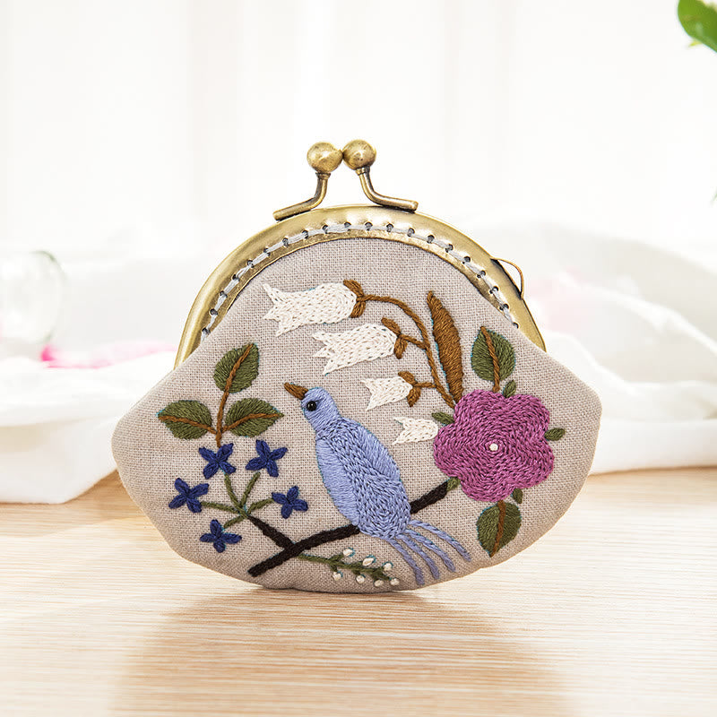 Metal Kiss Lock Bag Kit | Exquisite Coin Purse  | Diy  Mother's Day Gifts - Bird with flowers - image 1
