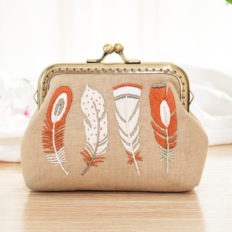 Metal Kiss Lock Bag Kit | Exquisite Coin Purse  | Diy  Mother's Day Gifts - Feather design - image 11