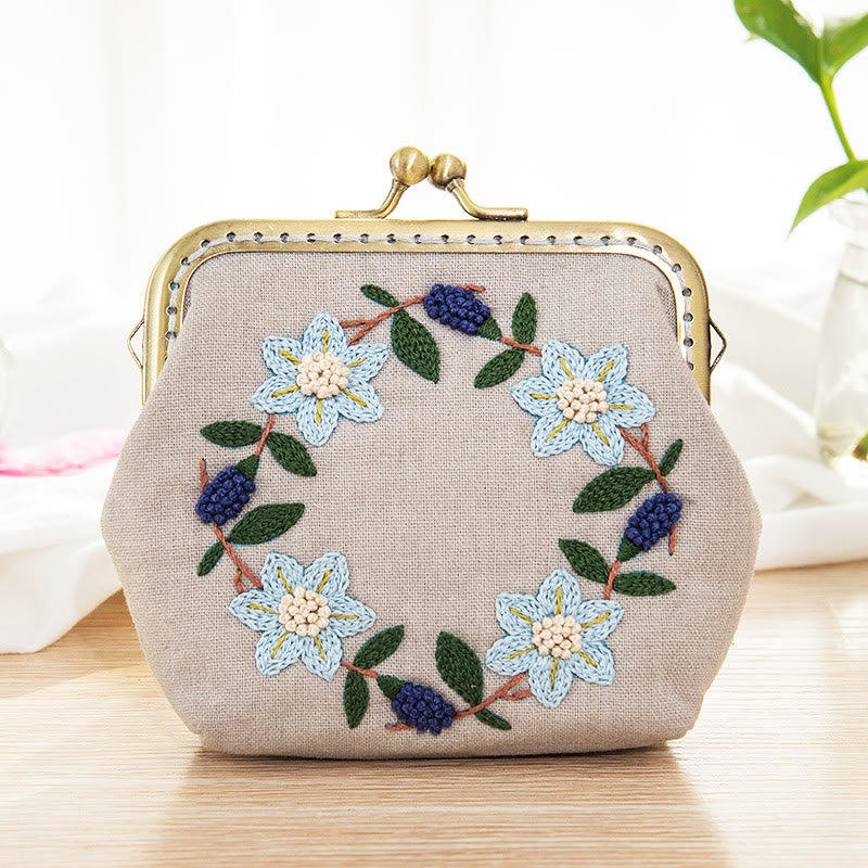 Metal Kiss Lock Bag Kit | Exquisite Coin Purse  | Diy  Mother's Day Gifts - Light blue flowers - image 2