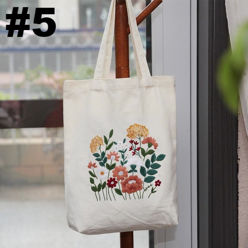 Embroidery Beige And White Canvas Tote Bag  Kits | Colorful Flower Needlepoint  Crafts  | Eco-friendly Shopping  Bag For Life - #5 - image 5