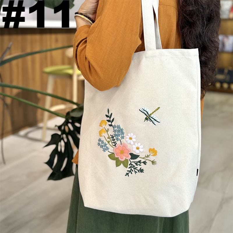 Embroidery Beige And White Canvas Tote Bag  Kits | Colorful Flower Needlepoint  Crafts  | Eco-friendly Shopping  Bag For Life - #11 - image 11