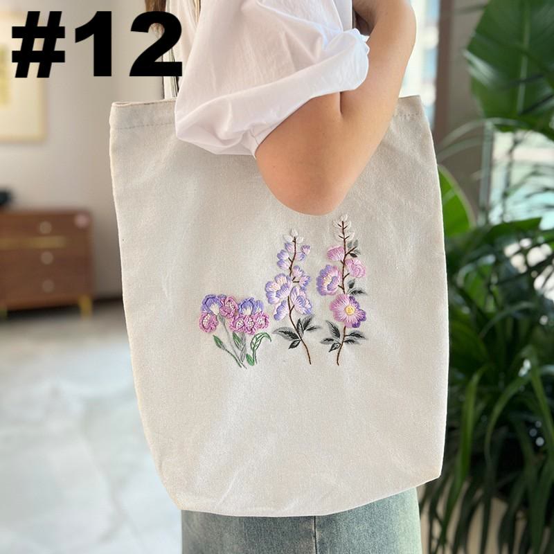 Embroidery Beige And White Canvas Tote Bag  Kits | Colorful Flower Needlepoint  Crafts  | Eco-friendly Shopping  Bag For Life - #12 - image 12