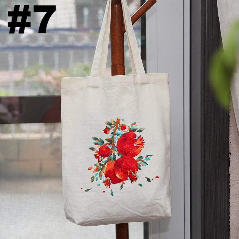 Embroidery Beige And White Canvas Tote Bag  Kits | Colorful Flower Needlepoint  Crafts  | Eco-friendly Shopping  Bag For Life - #7 - image 7