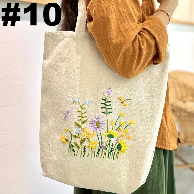 Embroidery Beige And White Canvas Tote Bag  Kits | Colorful Flower Needlepoint  Crafts  | Eco-friendly Shopping  Bag For Life - #10 - image 10