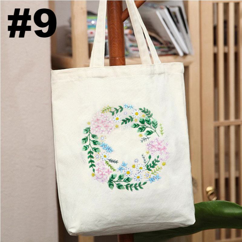 Embroidery Beige And White Canvas Tote Bag  Kits | Colorful Flower Needlepoint  Crafts  | Eco-friendly Shopping  Bag For Life - #9 - image 9