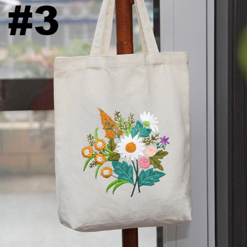 Embroidery Beige And White Canvas Tote Bag  Kits | Colorful Flower Needlepoint  Crafts  | Eco-friendly Shopping  Bag For Life - #3 - image 3