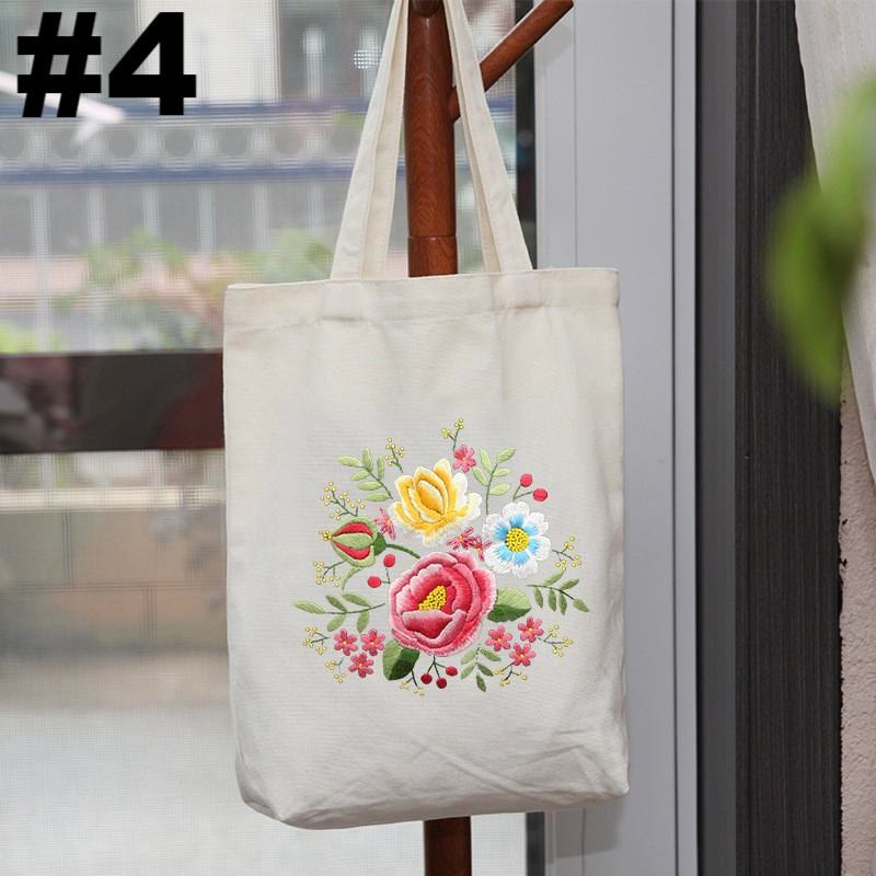 Embroidery Beige And White Canvas Tote Bag  Kits | Colorful Flower Needlepoint  Crafts  | Eco-friendly Shopping  Bag For Life - #4 - image 4