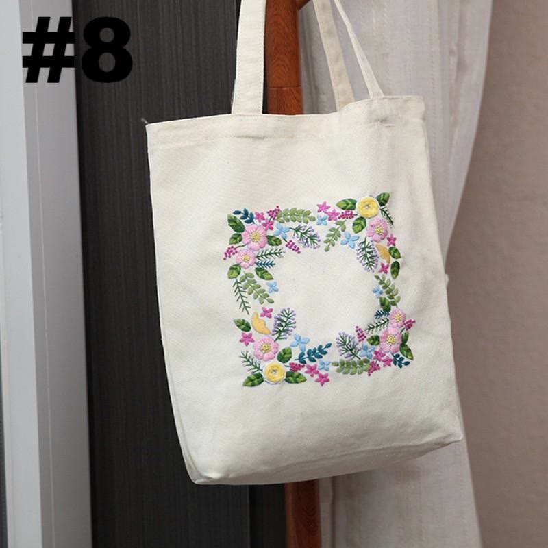 Embroidery Beige And White Canvas Tote Bag  Kits | Colorful Flower Needlepoint  Crafts  | Eco-friendly Shopping  Bag For Life - #8 - image 8