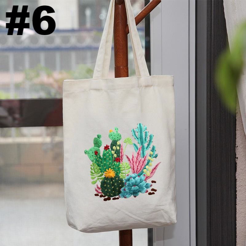 Embroidery Beige And White Canvas Tote Bag  Kits | Colorful Flower Needlepoint  Crafts  | Eco-friendly Shopping  Bag For Life - #6 - image 6