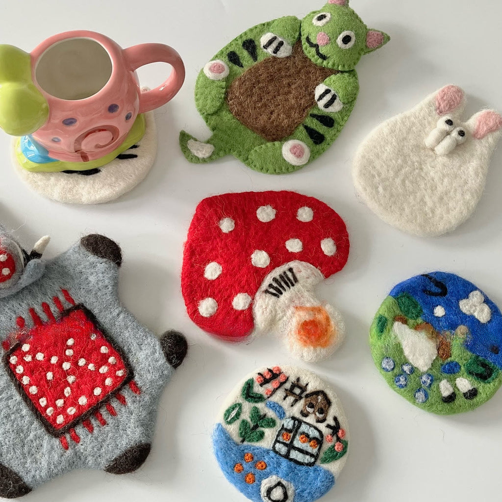 Needle Felted Coaster - Handmake Creative Crafts | Novelty Home Decoration | Different Shapes Coaster - image 0