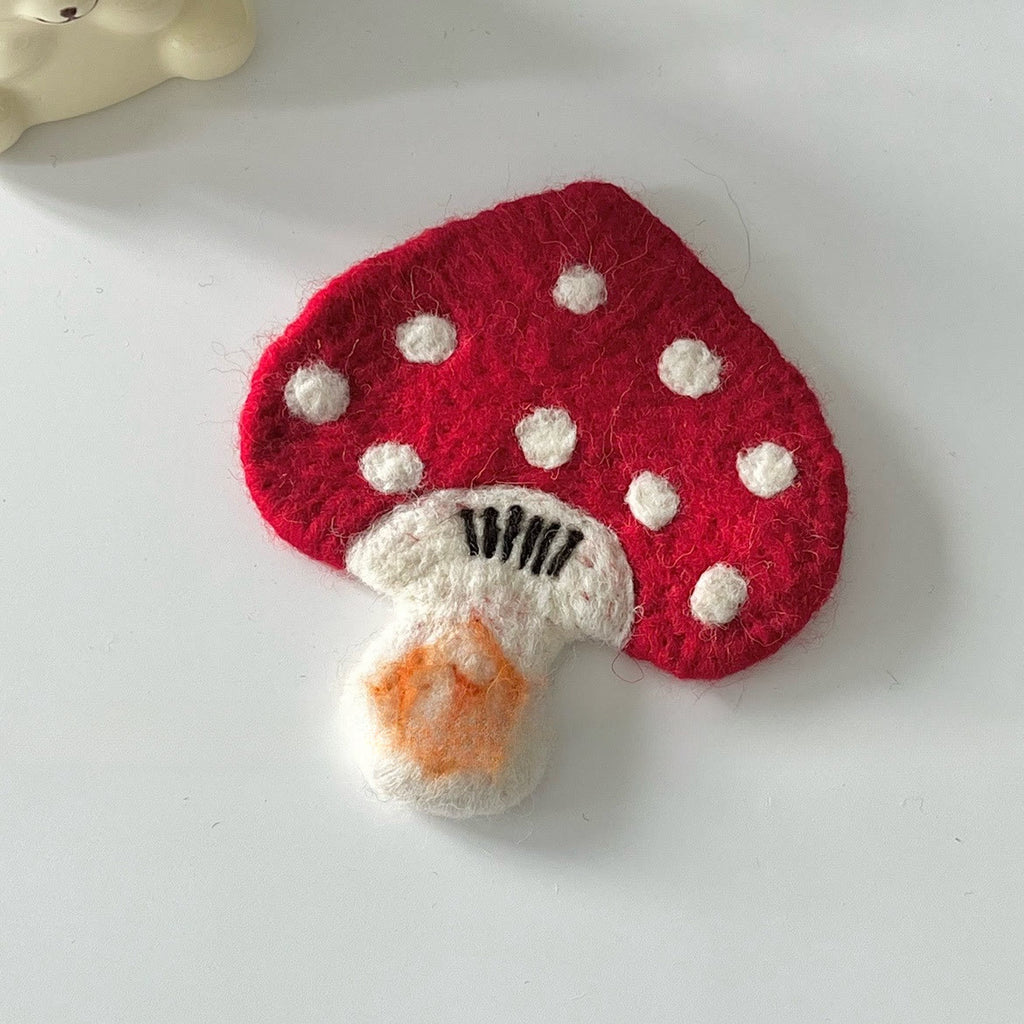 Needle Felted Coaster - Handmake Creative Crafts | Novelty Home Decoration | Different Shapes Coaster - Mushroom - image 1