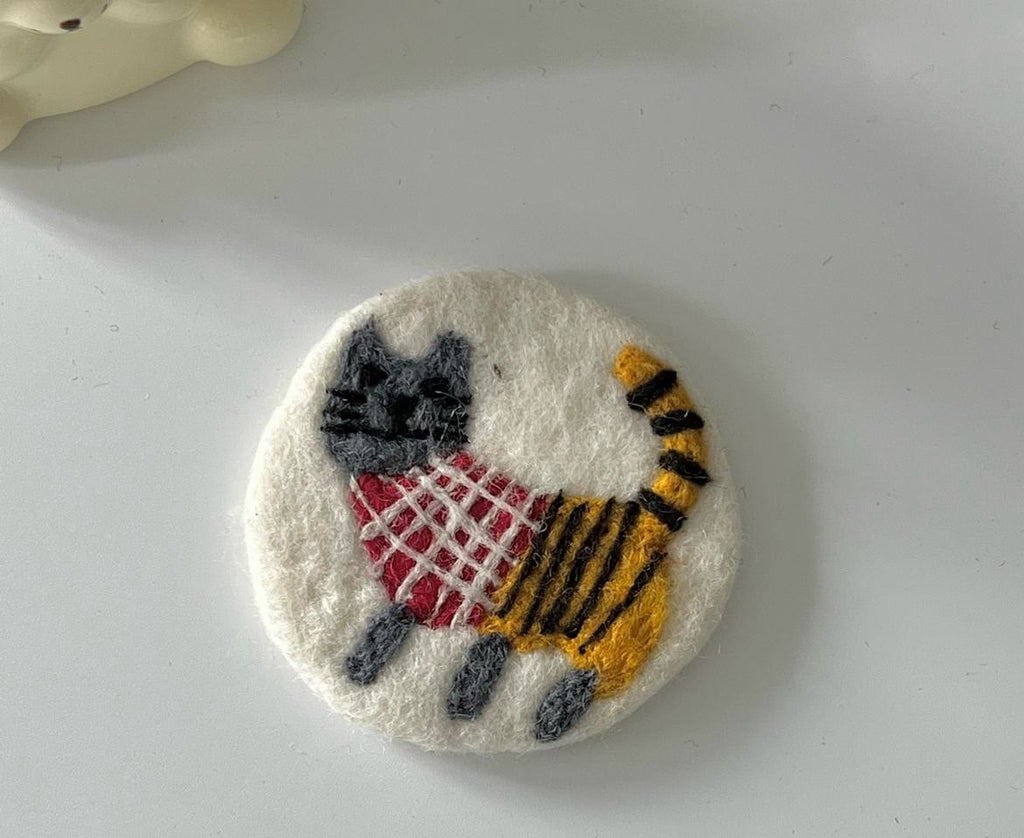 Needle Felted Coaster - Handmake Creative Crafts | Novelty Home Decoration | Different Shapes Coaster - Round-Cat - image 10