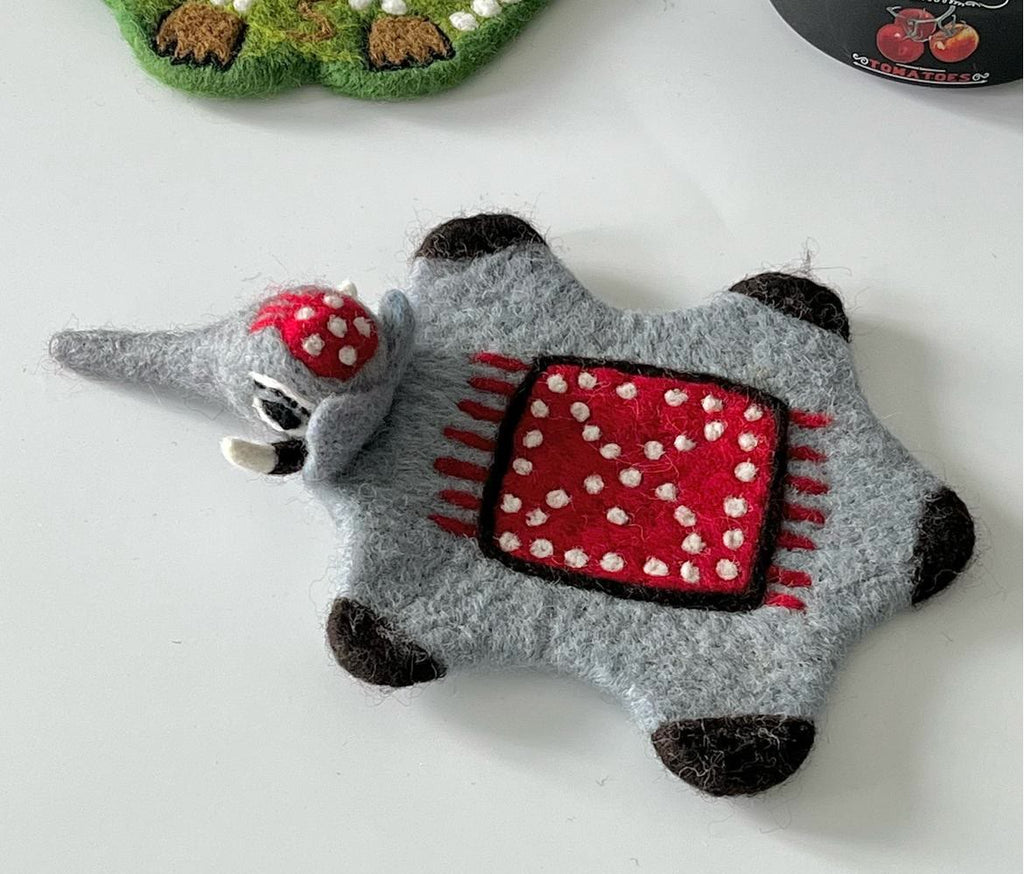 Needle Felted Coaster - Handmake Creative Crafts | Novelty Home Decoration | Different Shapes Coaster - Elephant - image 2