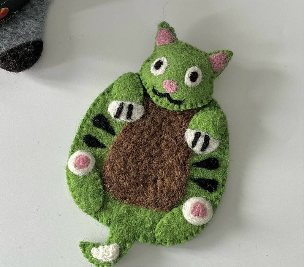 Needle Felted Coaster - Handmake Creative Crafts | Novelty Home Decoration | Different Shapes Coaster - Green cat with ears - image 6