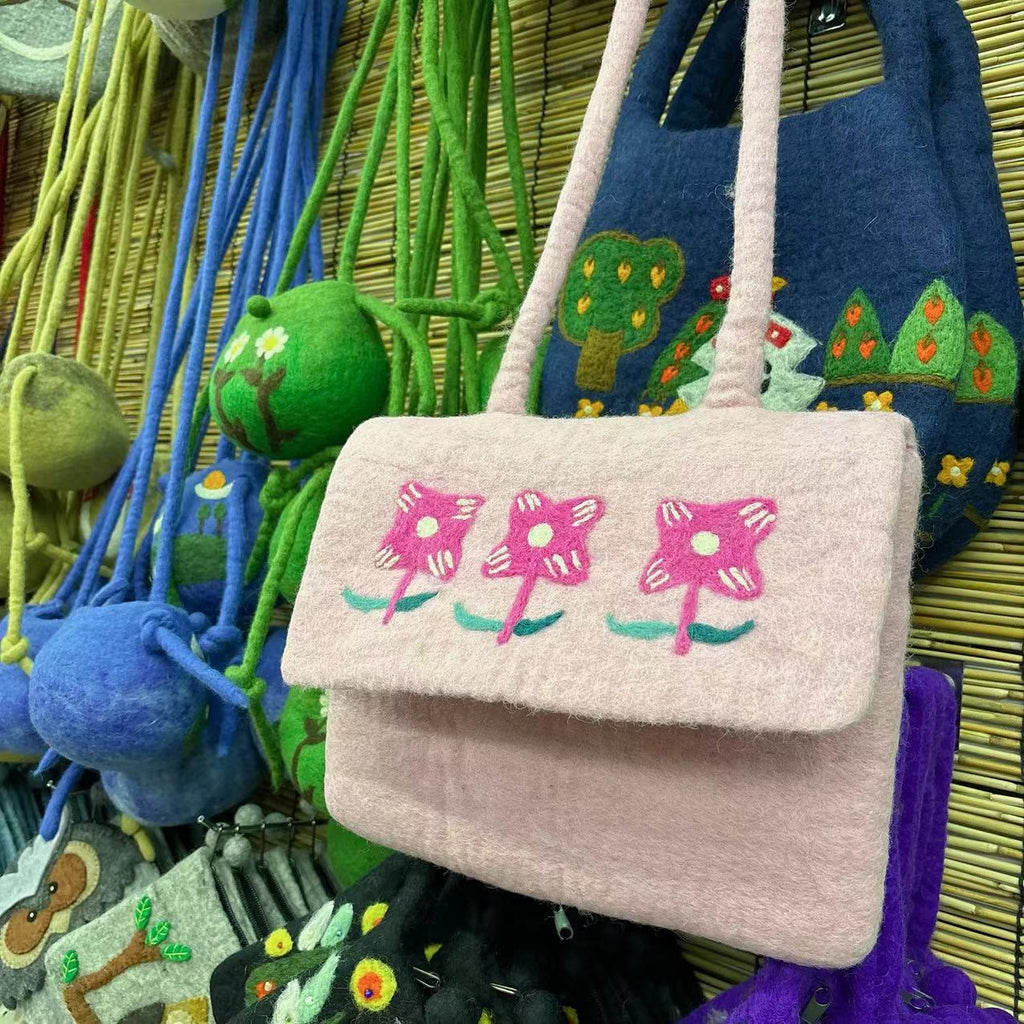  Needle Felted Bag - Cute Design Crafts | Fashion Dual-purpose Bag - Shoulder bag-Pink flower - image 5
