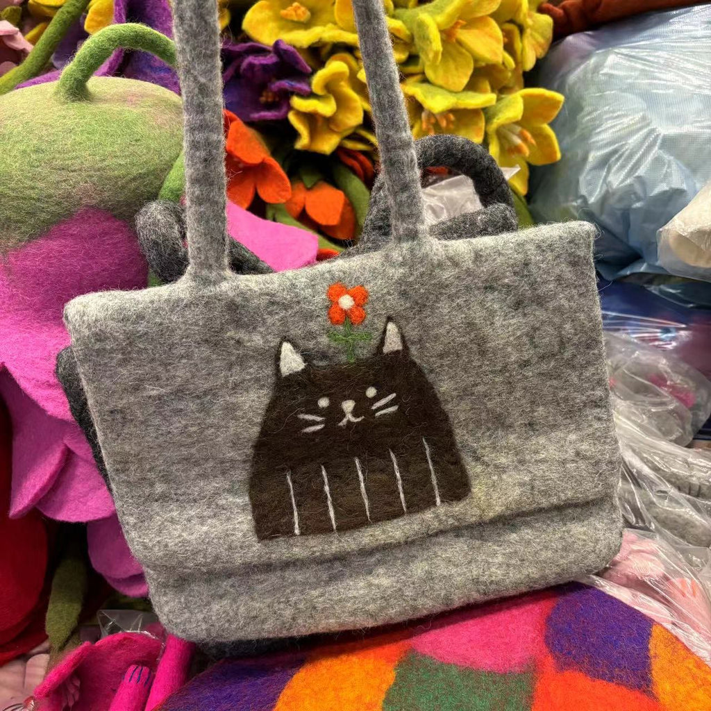  Needle Felted Bag - Cute Design Crafts | Fashion Dual-purpose Bag - Shoulder bag-Cat - image 1