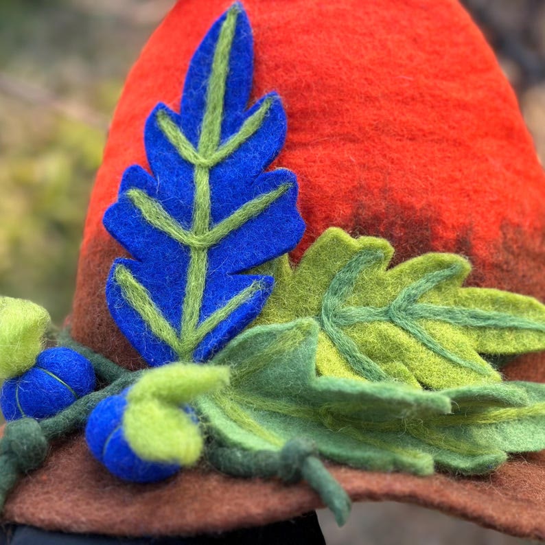Needle Felted Hat - Handmake Festival Fancy Hat  | Halloween Wizard Hat | Mystical Woodland Holiday Crafts  - image 11