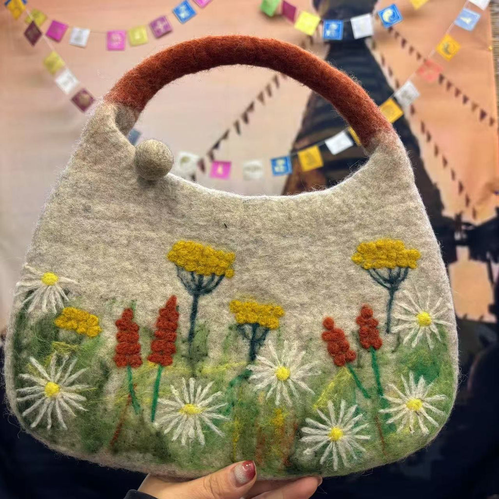 Needle Felted Bag - Portable Daily Handbags |  Beautiful Felted Crafts | Nice Gifts For Her - Grey - image 2