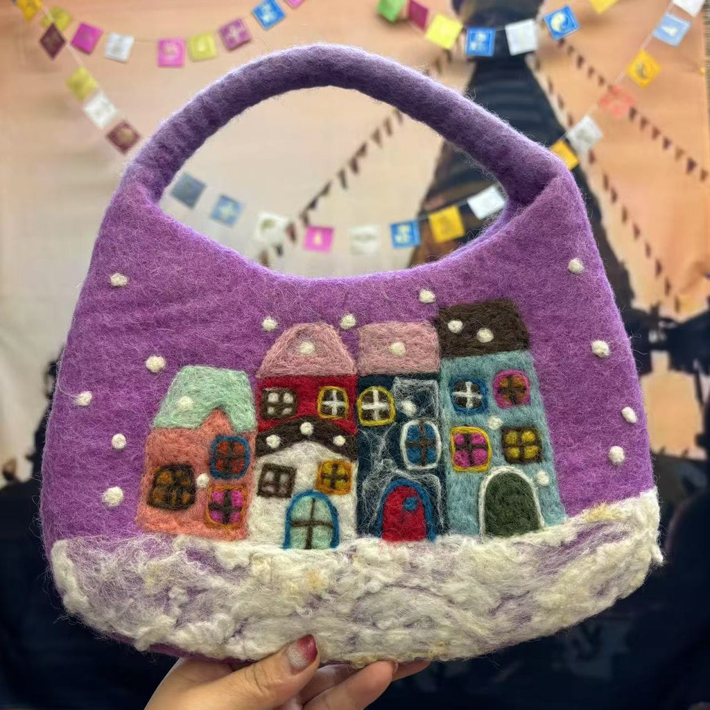 Needle Felted Bag - Portable Daily Handbags |  Beautiful Felted Crafts | Nice Gifts For Her - Purple - image 1