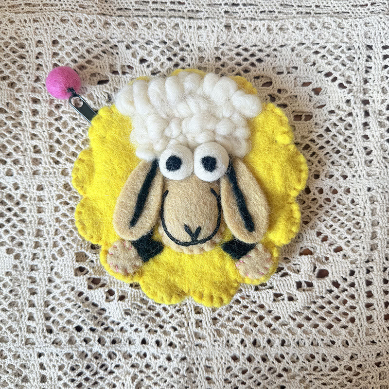Needle Felted Bag - Round Sheep Coin Purse | Cute Handmade Money Pouch |  Lovely Gift For Kids - L-Yellow sheep with suntanned face - image 3