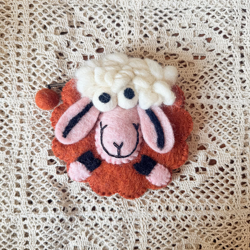 Needle Felted Bag - Round Sheep Coin Purse | Cute Handmade Money Pouch |  Lovely Gift For Kids - L-Red sheep with pink face - image 4