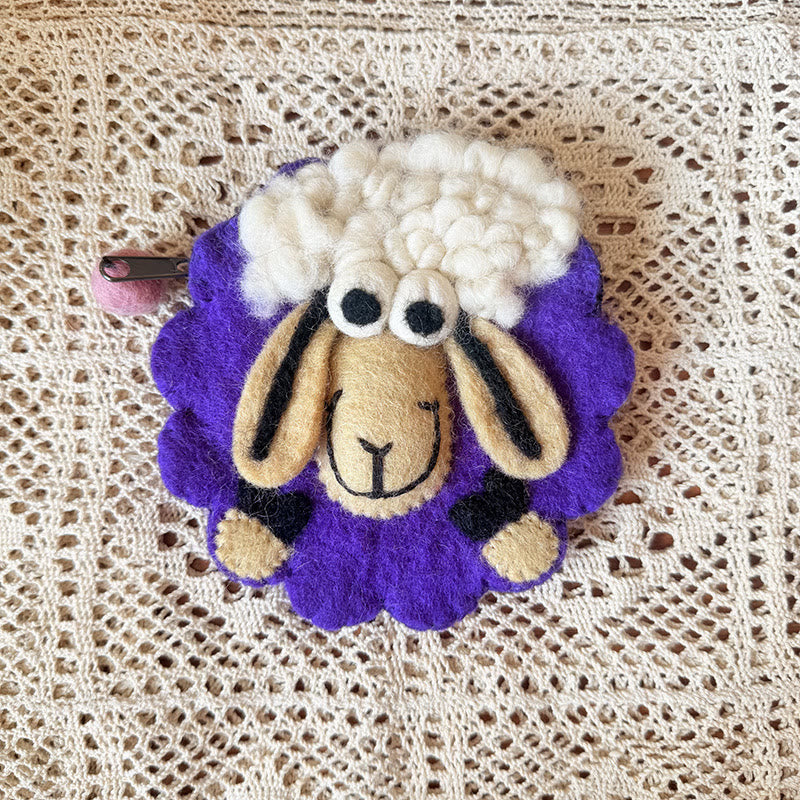 Needle Felted Bag - Round Sheep Coin Purse | Cute Handmade Money Pouch |  Lovely Gift For Kids - L-Purple sheep with suntanned face - image 7