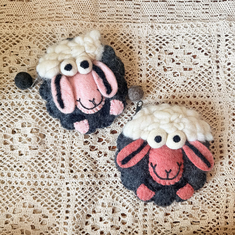 Needle Felted Bag - Round Sheep Coin Purse | Cute Handmade Money Pouch |  Lovely Gift For Kids - Black sheep - image 10