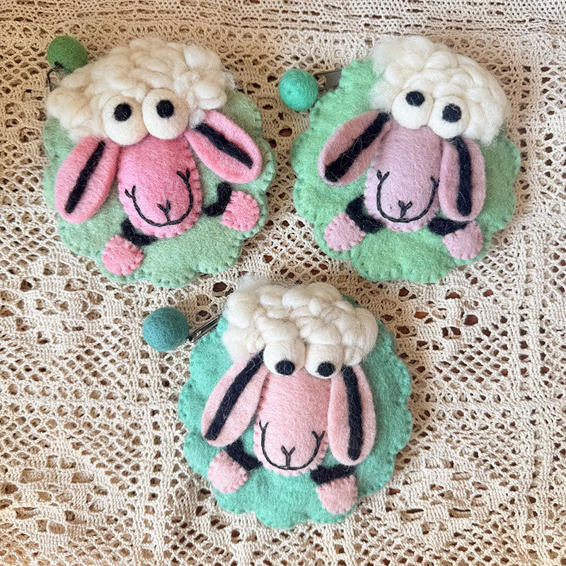 Needle Felted Bag - Round Sheep Coin Purse | Cute Handmade Money Pouch |  Lovely Gift For Kids - Pale green sheep - image 8