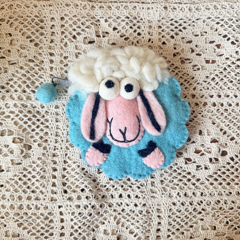 Needle Felted Bag - Round Sheep Coin Purse | Cute Handmade Money Pouch |  Lovely Gift For Kids - Blue sheep - image 6