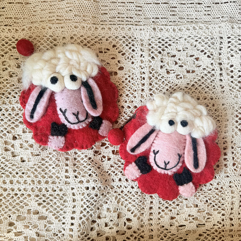 Needle Felted Bag - Round Sheep Coin Purse | Cute Handmade Money Pouch |  Lovely Gift For Kids - Red sheep - image 9