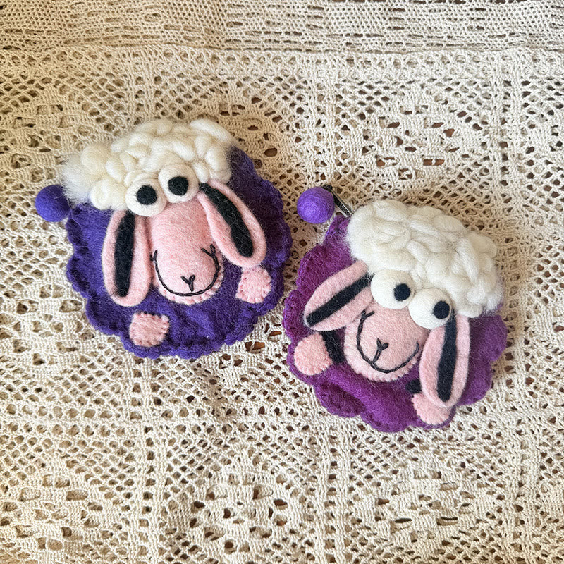 Needle Felted Bag - Round Sheep Coin Purse | Cute Handmade Money Pouch |  Lovely Gift For Kids - Purple sheep - image 11
