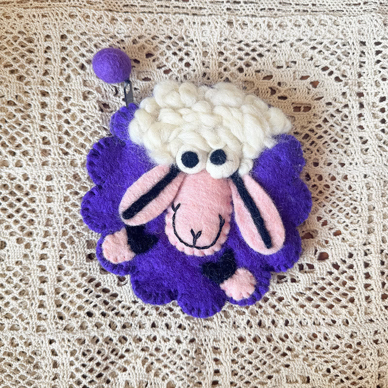Needle Felted Bag - Round Sheep Coin Purse | Cute Handmade Money Pouch |  Lovely Gift For Kids - L-Purple sheep with pink face - image 5