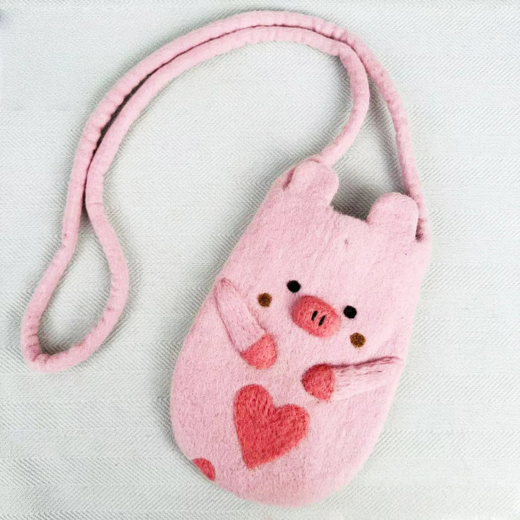 Needle Felted Bag - Lovely Animals Crossbody Bag  | Handmake Gifts For Women | Mini Pouch For  Kids - Pale pink pig bag - image 3