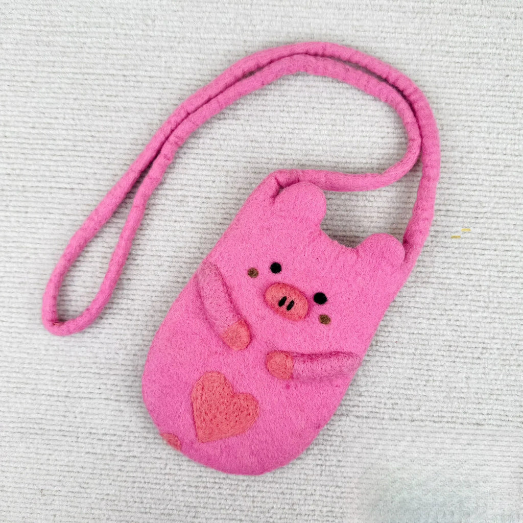 Needle Felted Bag - Lovely Animals Crossbody Bag  | Handmake Gifts For Women | Mini Pouch For  Kids - Pink pig bag  - image 2