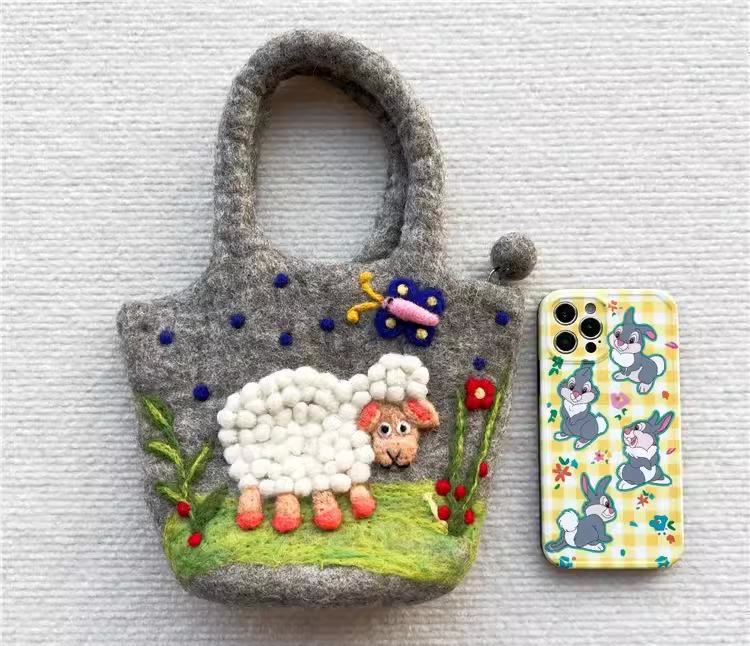Needle Felted Bag - Little Sheep Animal  Clutch |  Wool Handbag Gift For Women  - image 1