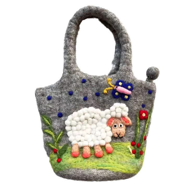 Needle Felted Bag - Little Sheep Animal  Clutch |  Wool Handbag Gift For Women  - Grey - image 2