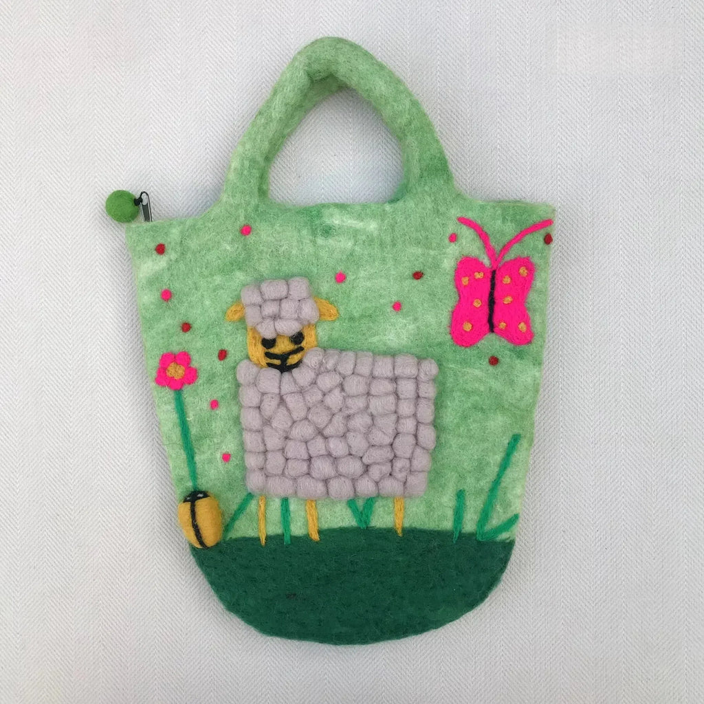 Needle Felted Bag - Portable Daily Handbag  | Sheep Felted Handmake Bag | Gift For Kids - Green bag  1 - image 1