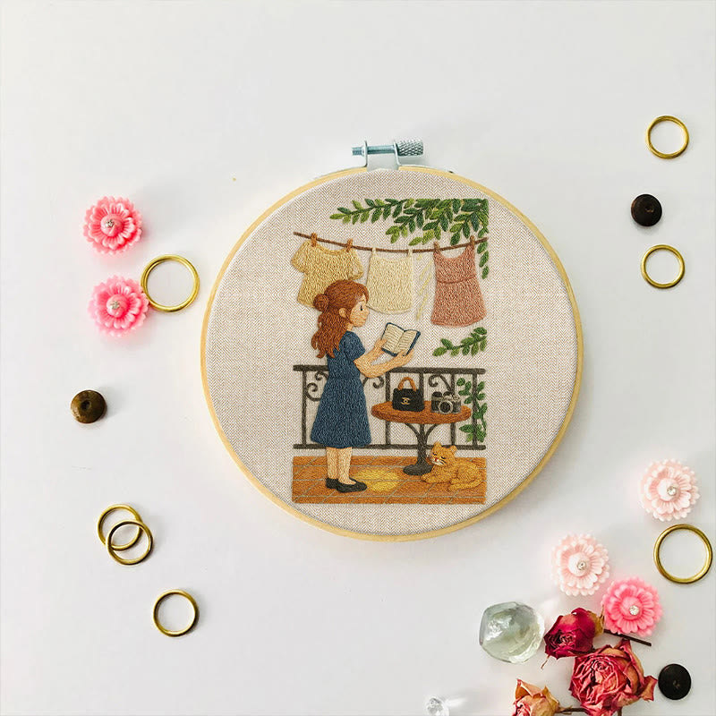 Rubbyoo Embroidery Kit - Reading Girl And Cat | Diy Craft Gifts - image 8