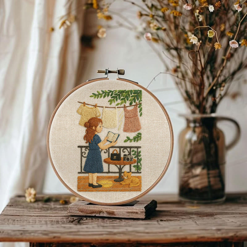 Rubbyoo Embroidery Kit - Reading Girl And Cat | Diy Craft Gifts - image 6